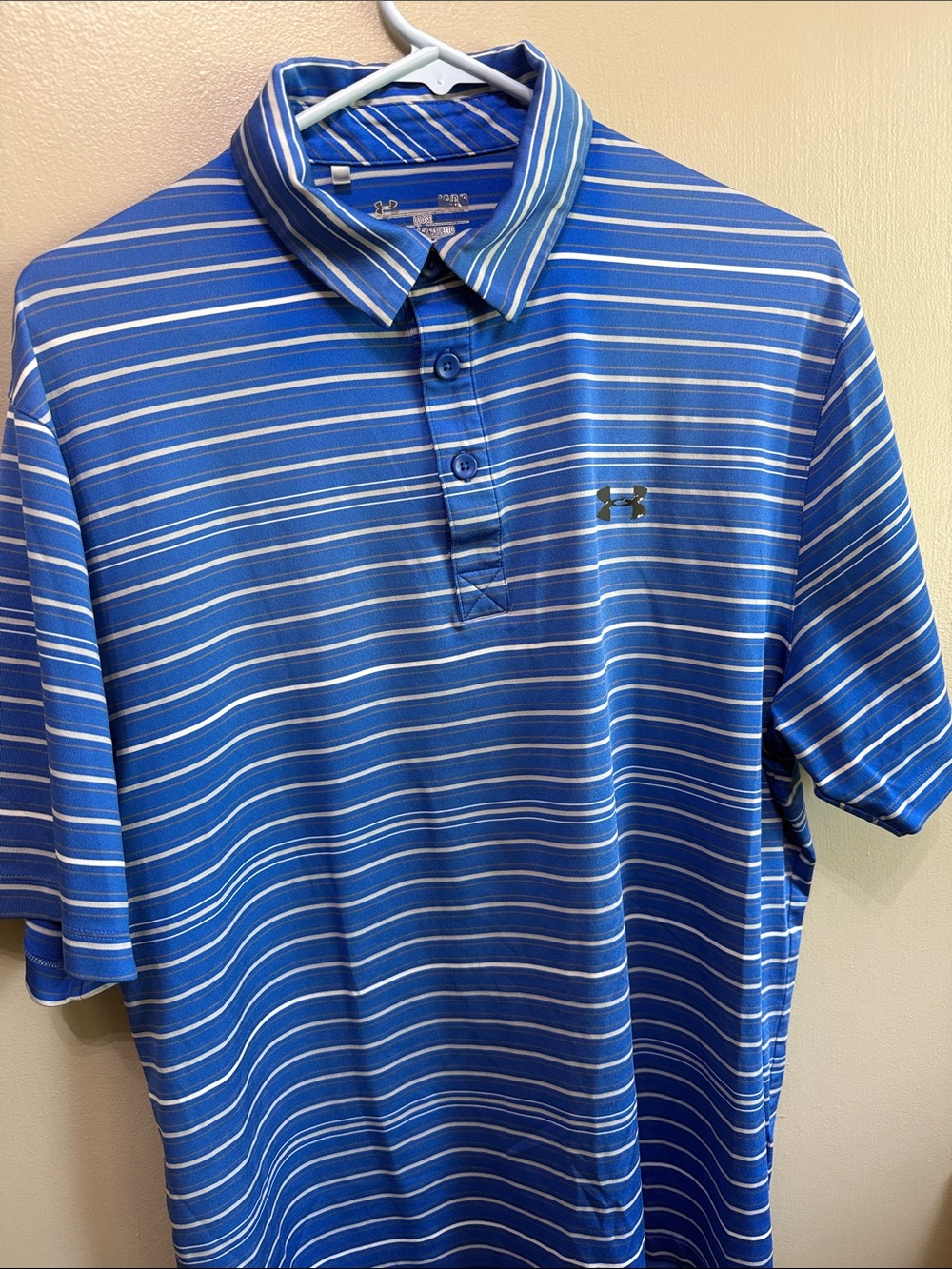 Under Armour Blue and White Striped Performance Polo